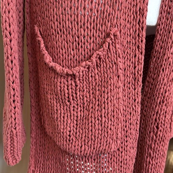 Free People Women's Open-Front Knit long Cardigan Sweater - Pink size large - Picture 2 of 6